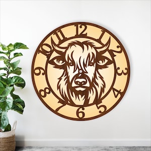 Highland cow wall clock laser cut files farm theme clock SVG (Digital Download)