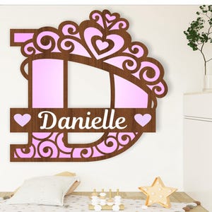 Letra de monograma de corona Signo de nombre 3 capas Plantilla de corte láser SVG, colgador de puerta o pared, archivo vectorial ai, cdr, dxf pdf descarga instantánea