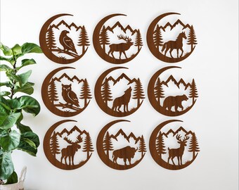 Wildlife Moon Mountain Wall Art SVG Bundle Laser Cut - Animal Home Decor (Digital Download)