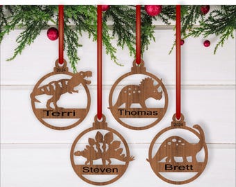 Dinosaur Christmas Ornaments: Laser Cut SVG Template (Digital Download)