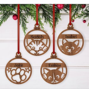 Décorations de Noël chats mignons, 4 modèles SVG découpés au laser, téléchargement immédiat modèle Pdf, Dxf, Ai et Cdr.