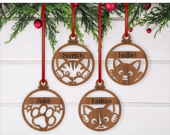 Cute Cats Christmas Ornaments, 4 designs  SVG laser cut, instant download Pdf, Dxf, Ai and Cdr template.