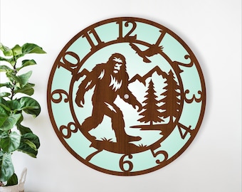 Big foot Sasquatch forest wall clock laser cut SVG template (digital download)