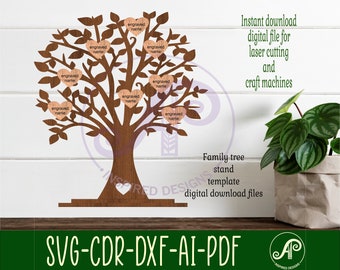 Support pour arbre généalogique, fichier découpé au laser, conception d'arbre de nom de famille. fichier vectoriel SVG, ai, cdr, dxf téléchargement immédiat