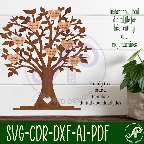 Family tree stand, laser cut file, Family name tree design. vector file SVG, ai, cdr, dxf instant download