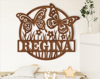 Two Butterflies name sign SVG laser cut template (digital download)
