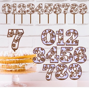 Vlindernummers voor muur- en taarttoppers. SVG-bestand vectorbestand ai, cdr, dxf en pdf instant. vlindernummers, vlinderfeest
