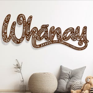 Whanau woord ontwerp teken SVG lasergesneden bestand, wanddecor. Kiwiana svg, varens en koru en kiwi, kaart, vectorbestand svg, ai, cdr, dxf, pdf, Maori