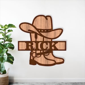 Cowboy Hat and Boot Name Sign - Rodeo SVG Laser Cut Wall Art (Digital Download)