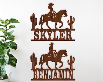 Cowboy, Cowgirl Horse Riding Name Sign SVG Bundle- Western Laser Cut Personalized (Digital Download)