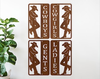 Western Bathroom Sign SVG Bundle - Cowboy Cowgirl Restroom Signs - Gents Ladies - Laser (Digital Download)