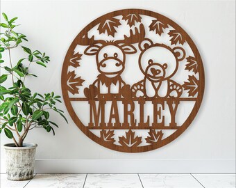 Bear and Moose Name Sign: Laser Cut File (SVG, Ai, Cdr, Dxf)