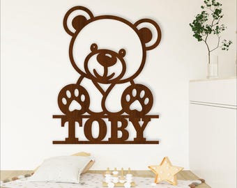Teddy Bear Name Sign Laser Cut File, SVG Nursery Wall Art (Digital Download)