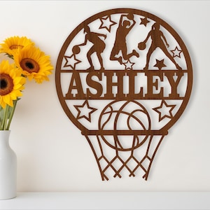 Nom féminin de basket-ball, SVG, porte ou suspension sur le thème du sport, modèle découpé au laser, téléchargement immédiat fichier vectoriel Ai, Cdr, Dxf