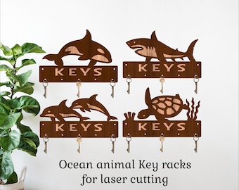 Ocean Key Holder Bundle SVG Shark Orca Dolphin Turtle Laser Cut Files (Digital Download)