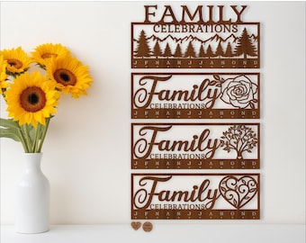 Laser Cut Family Birthday Calendar SVG: 4 Themes (Digital Download)