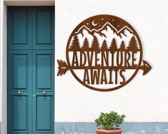 Adventure Awaits SVG: Forest Theme Laser Cut Wall Sign (digital download)