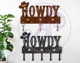 Howdy Key Holder Laser Cut File - Cowboy western theme key hangers (Digital Download)