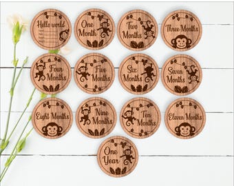Monkey monthly milestone discs SVG laser engraved files (digital download)