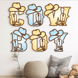 Conjunto de alfabeto de sombrero y botas de vaquero. Letras de 2 capas. 26 opciones de letras. Archivo vectorial SVG, descarga instantánea. Diseño de letras digitales de rodeo.