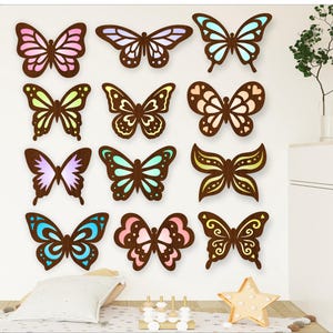 Ritagli a forma di farfalla x 12 - File SVG tagliati al laser - Download digitale di sagome di farfalle a due strati