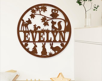 Woodland Name Sign SVG: Laser Cut personalized animal Nursery Decor (Digital Download)