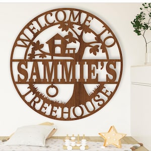Baumhaus Namensschild, SVG, Cubby Haus Tür oder Wand Aufhänger, Laser geschnitten Vorlage, sofortiger Download Vektordatei Ai, Cdr, Dxf