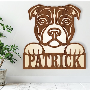 ピットブル犬の名前のサイン SVG レーザーカット テンプレート、ドアまたは壁掛けハンガー、ベクター ファイル ai、cdr、dxf pdf 即時ダウンロード