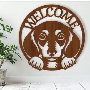 Letrero de bienvenida para perro salchicha, descarga digital, archivo SVG, archivo vectorial ai, cdr, dxf, descarga instantánea, diseño digital, corte láser, letrero de pared