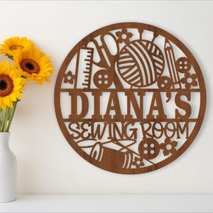 Naambordje naaikamer, SVG, Crafting thema deur- of muurhanger, lasergesneden sjabloon, instant download Vectorbestand Ai, Cdr, Dxf