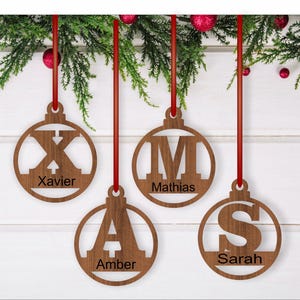 Adornos navideños con letras redondas SVG cortados con láser, descarga instantánea de plantillas en PDF, Dxf, Ai y Cdr.