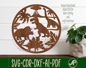 Dinosaur Wall Art SVG Laser Cut File: Vector Design (Digital Download)