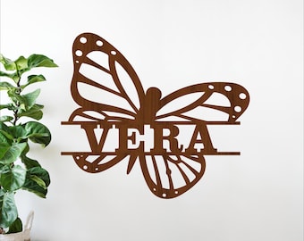 Monarch Butterfly Name Sign SVG - Personalized Laser Cut Template (Digital Download)