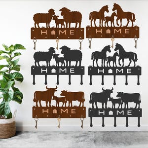 Lot de porte-clés animaux de la ferme - Porte-clés sur le thème du cheval, du mouton et de la vache pour la découpe laser et le métal. Fichiers numériques à télécharger