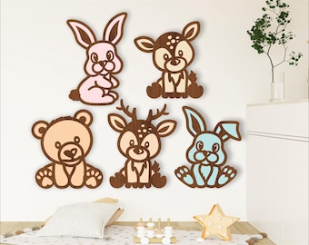 Woodland animal set 1  laser cut file shapes. 5 two layer vector files SVG, ai, cdr, dxf and Pdf instant download layered shape cut outs