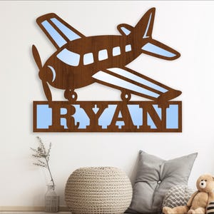 Sinal de nome de avião Modelo de corte a laser com tema de aeronave SVG, cabide de porta ou parede, arquivo vetorial ai, cdr, dxf pdf download instantâneo
