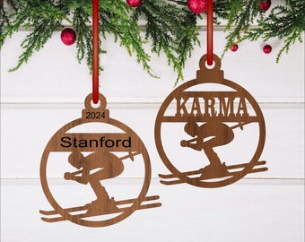 Skier Christmas Ornaments SVG laser cut, instant download Pdf, Dxf, Ai and Cdr template.