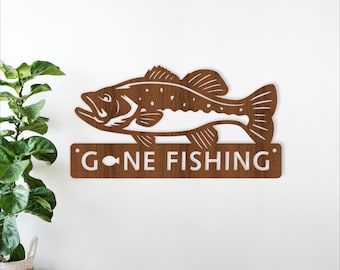 Gone fishing wall sign laser cut SVG - Bass fishing themed decor (digital download)