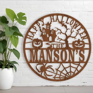 Halloween Family Name Sign: Laser Cut Door Hanger Template (Digital Download)