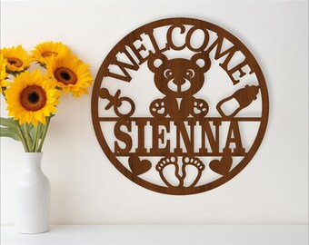Newborn Baby Name Sign SVG: Laser Cut Personalized Nursery Template (Digital Download)
