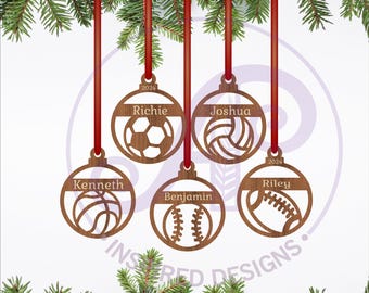 Sports Ball Christmas Ornaments: Laser Cut Personalized sporting decorations (Digital Download)