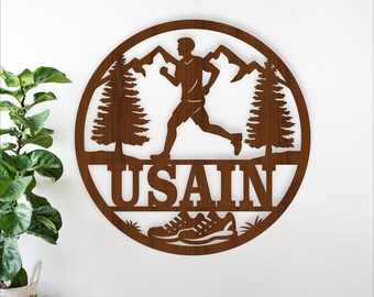 Running male Name Sign – SVG Laser Cut Runner Themed Wall Art (Digital Download)