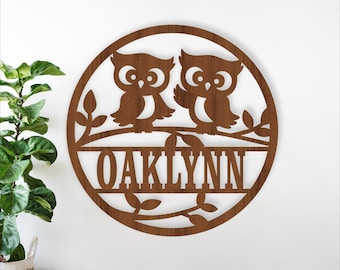 Owl name sign laser cut SVG file - digital download owls personalized decor for nursery