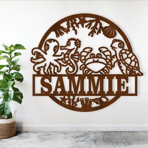 Signe de nom d'animaux mignons de l'océan, SVG, porte sur le thème des animaux ou suspension murale, modèle découpé au laser, téléchargement immédiat fichier vectoriel Ai, Cdr, Dxf