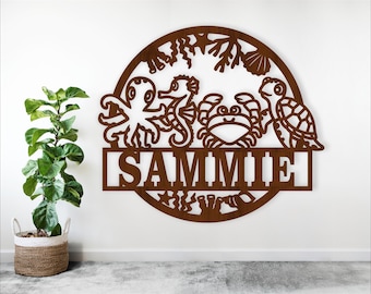 Ocean Animals Name Sign: Laser Cut File Template (Digital Download)