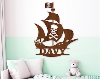 Pirate Ship Name Sign SVG -Nautical Wall Decor Personalized Laser Cut Decor (Digital Download)