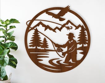 Fly Fishing Wall Sign SVG: Laser Cut Fisherman decor sign (Digital Download)