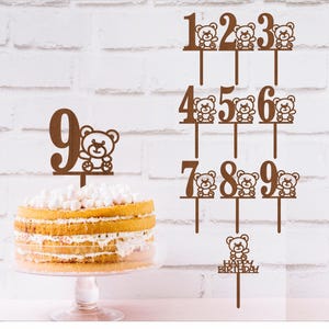 Teddybeer nummer taart topper bundel, SVG lasergesneden, instant download pdf-, dxf-, ai- en cdr-sjabloon.