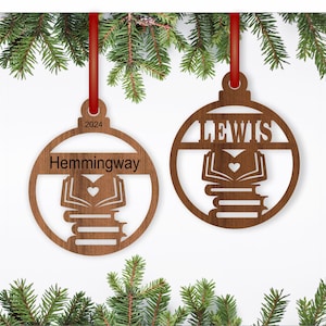 Buchliebhaber Weihnachten Ornament Design, SVG Laser geschnitten, sofortiger Download Pdf, Dxf, Ai und Cdr Vorlage.