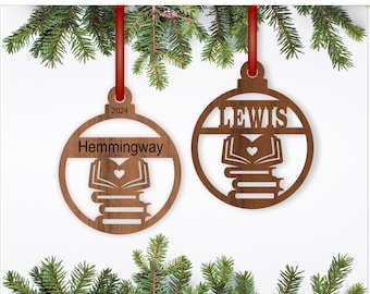 Book Lover Christmas personalized Ornament: Laser Cut SVG Template (Digital Download)